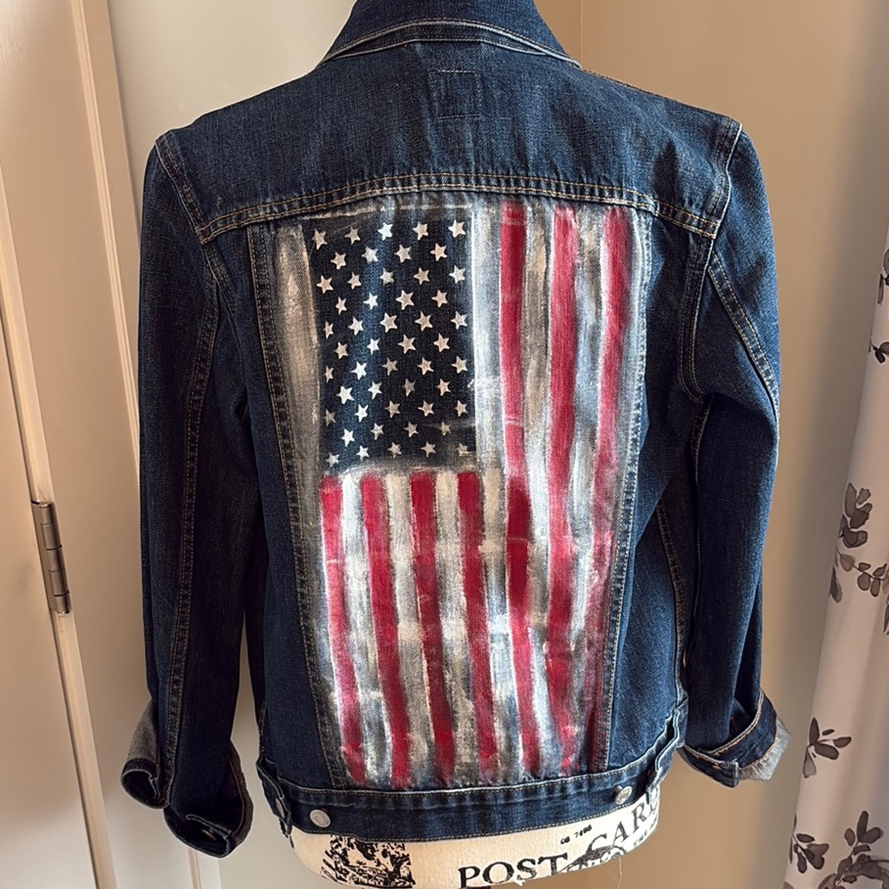 Denim Jacket with American Flag hand painted design